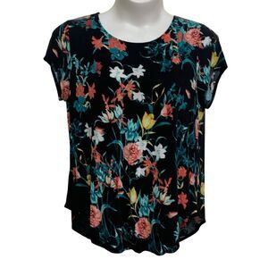Alfani Top Women's Size XL Multicolored Floral Short Sleeve Lightweight Knit